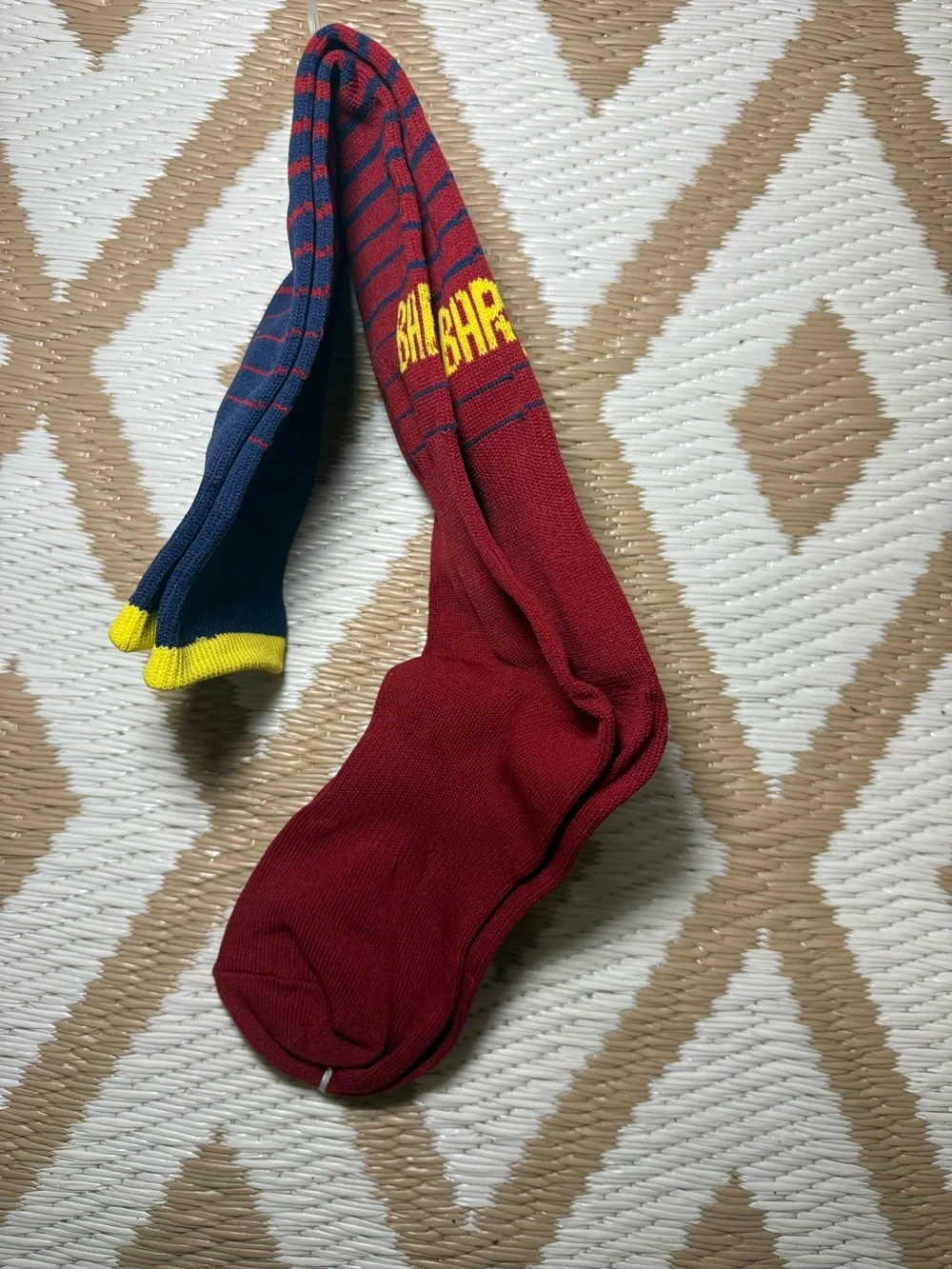 Magic Kick Athletic Socks 1 Pair One Size Red Blue Yellow Striped Nylon